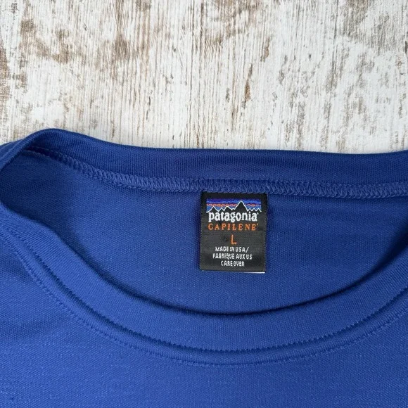 Patagonia Capilene Shirt Sz L Blue Long Sleeve Hike Cool Climb Lightweight USA - Picture 3 of 9